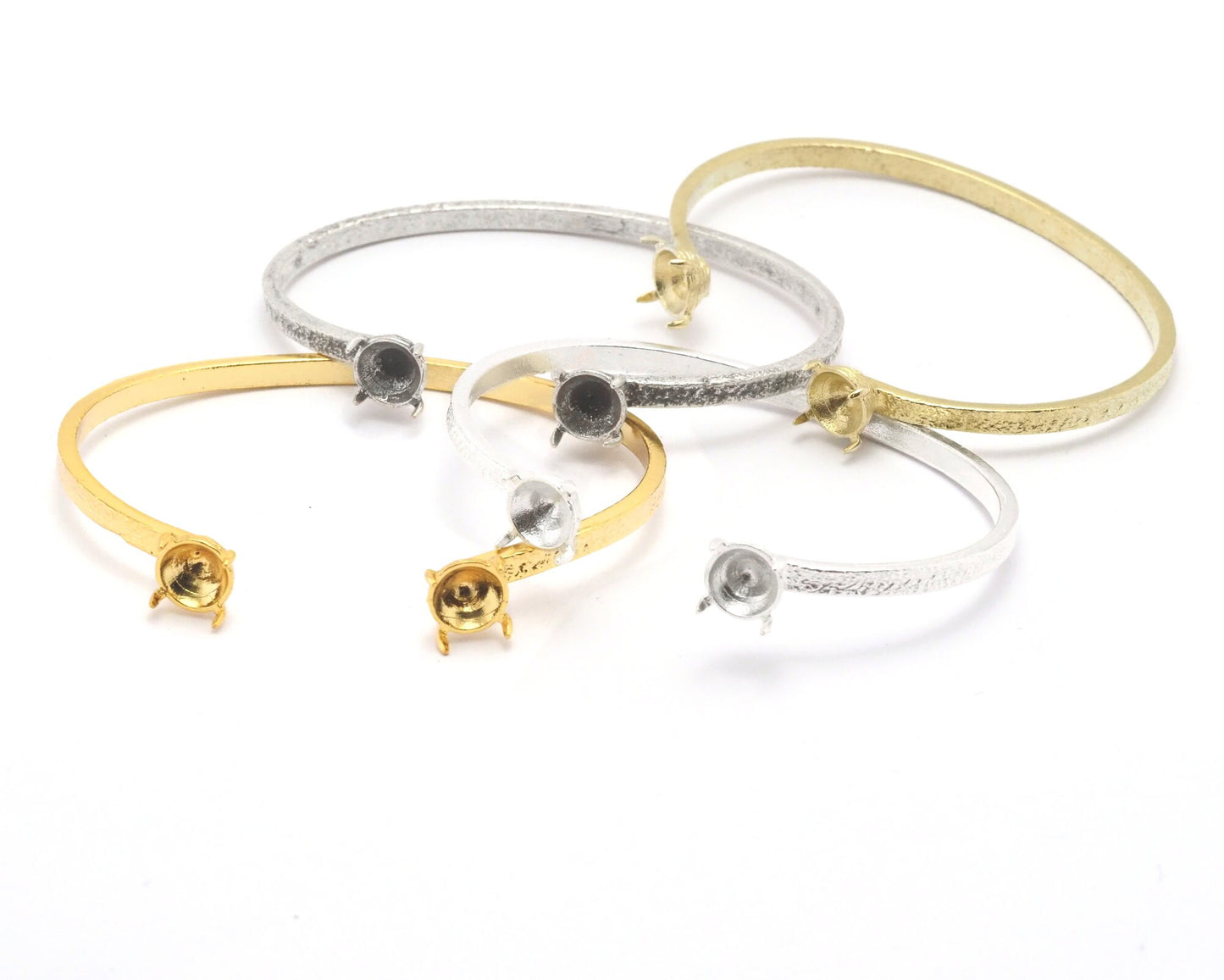 Textured cuff bezel blank base cone bracelet Shiny gold plated brass (60mm inner size - Adjustable ) OZ4404