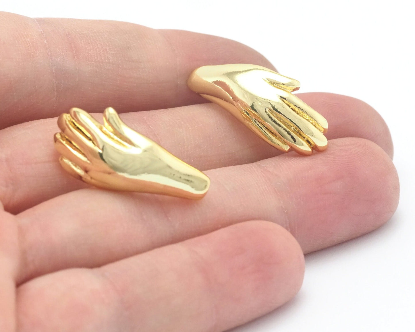 Hands earring post stud Shiny gold plated brass (2 pcs 1 pair) 27x11mm OZ4329