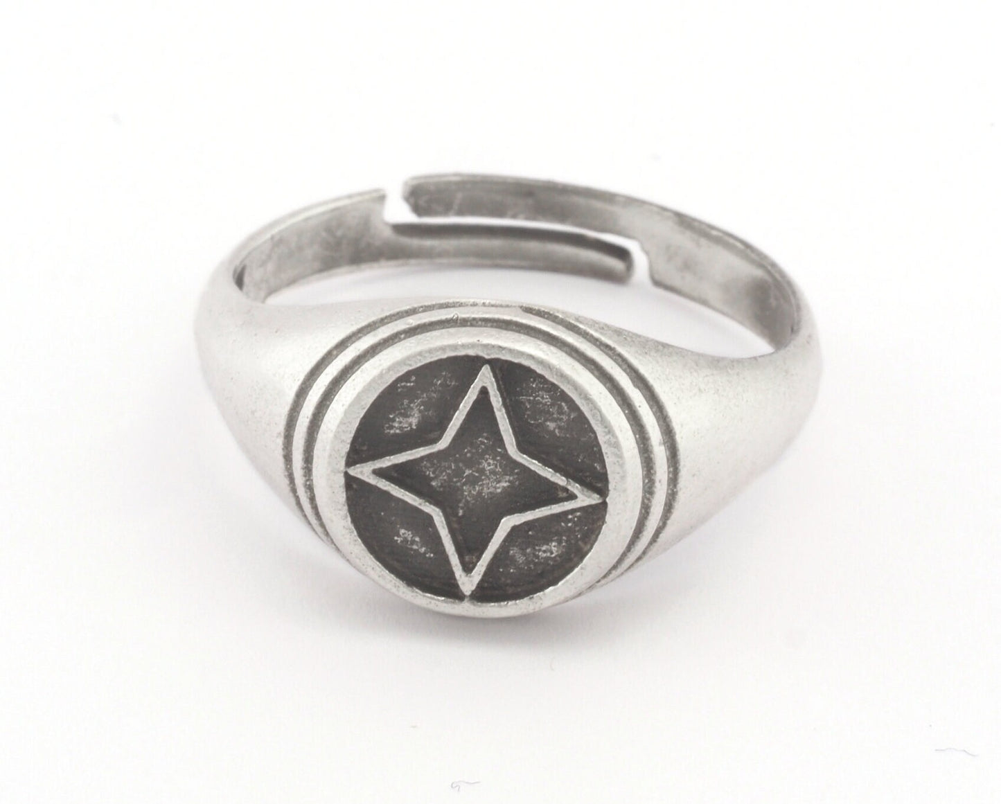 Star Signet Ring Adjustable Antique silver plated Brass (12.5-14US inner size) 3626