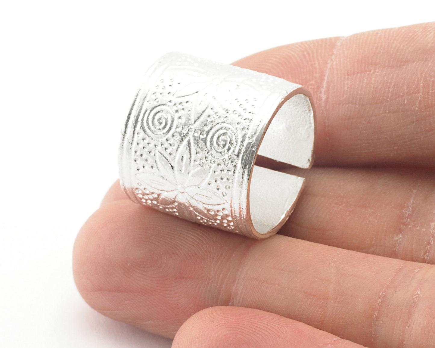 Tube Flower Adjustable Ring Shiny Silver plated brass (18.5mm 8.5US inner size) OZ2752