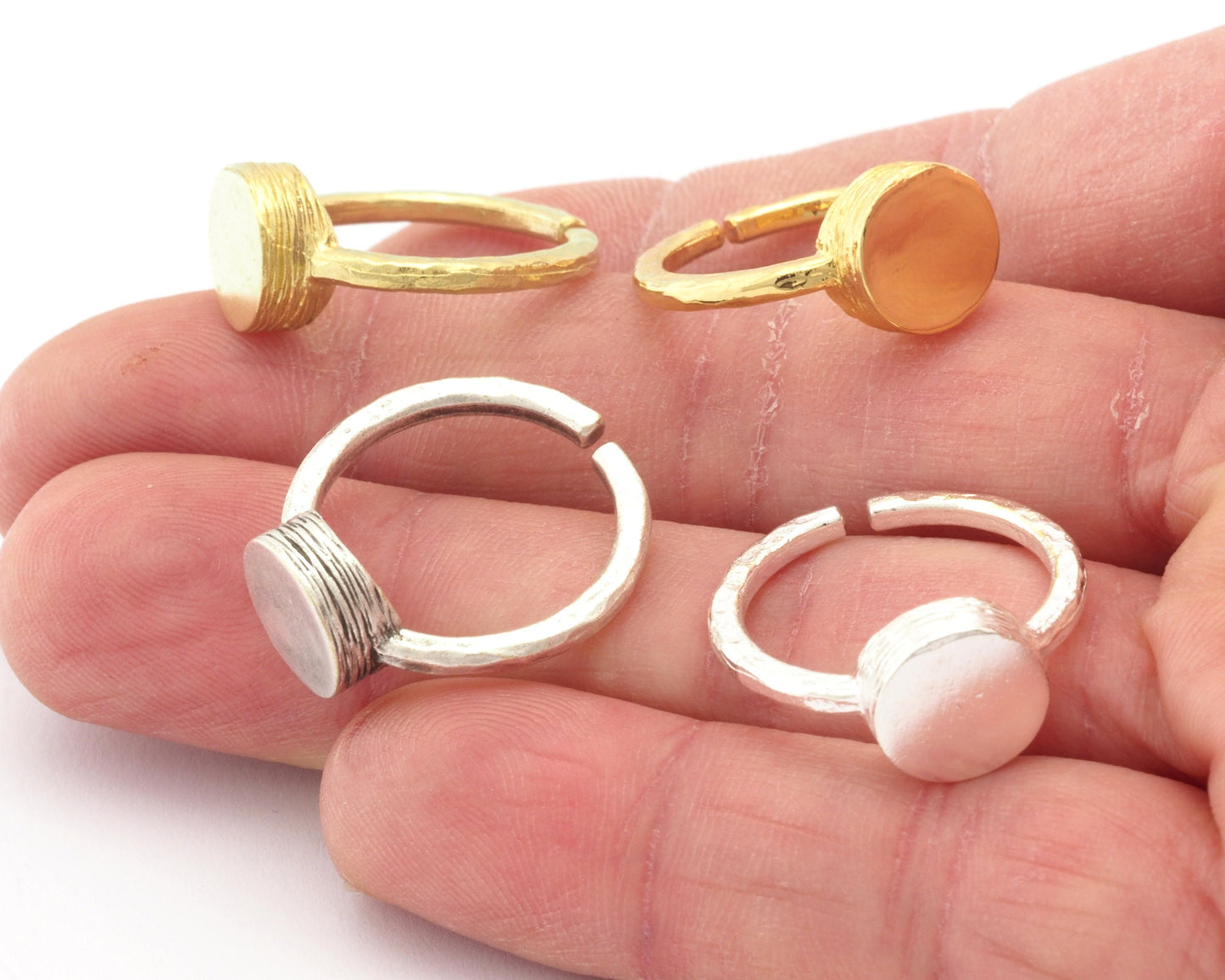 Round Brushed Edge Ring Base Adjustable (5US) Ring Blank Raw Brass - Shiny - Antique silver - Shiny Gold plated (10mm blank) OZ4726