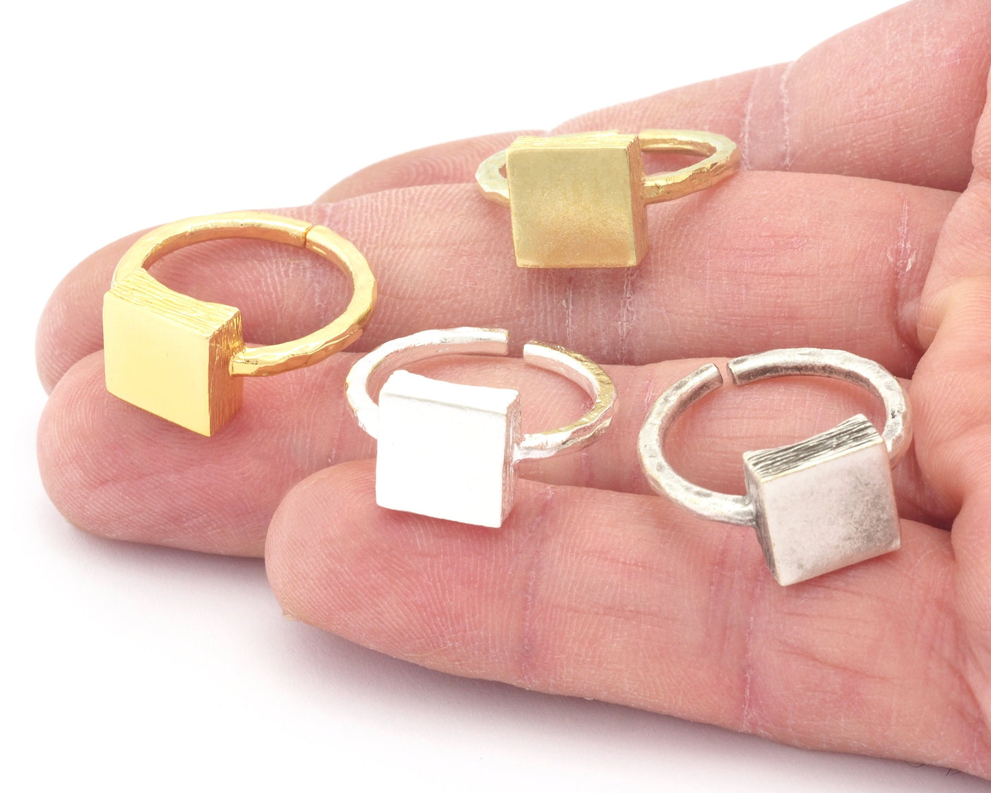 Square Brushed Edge Ring Base Adjustable Ring Blank Raw Brass - Shiny silver - Antique silver - Shiny Gold plated (10x10mm blank) OZ4683