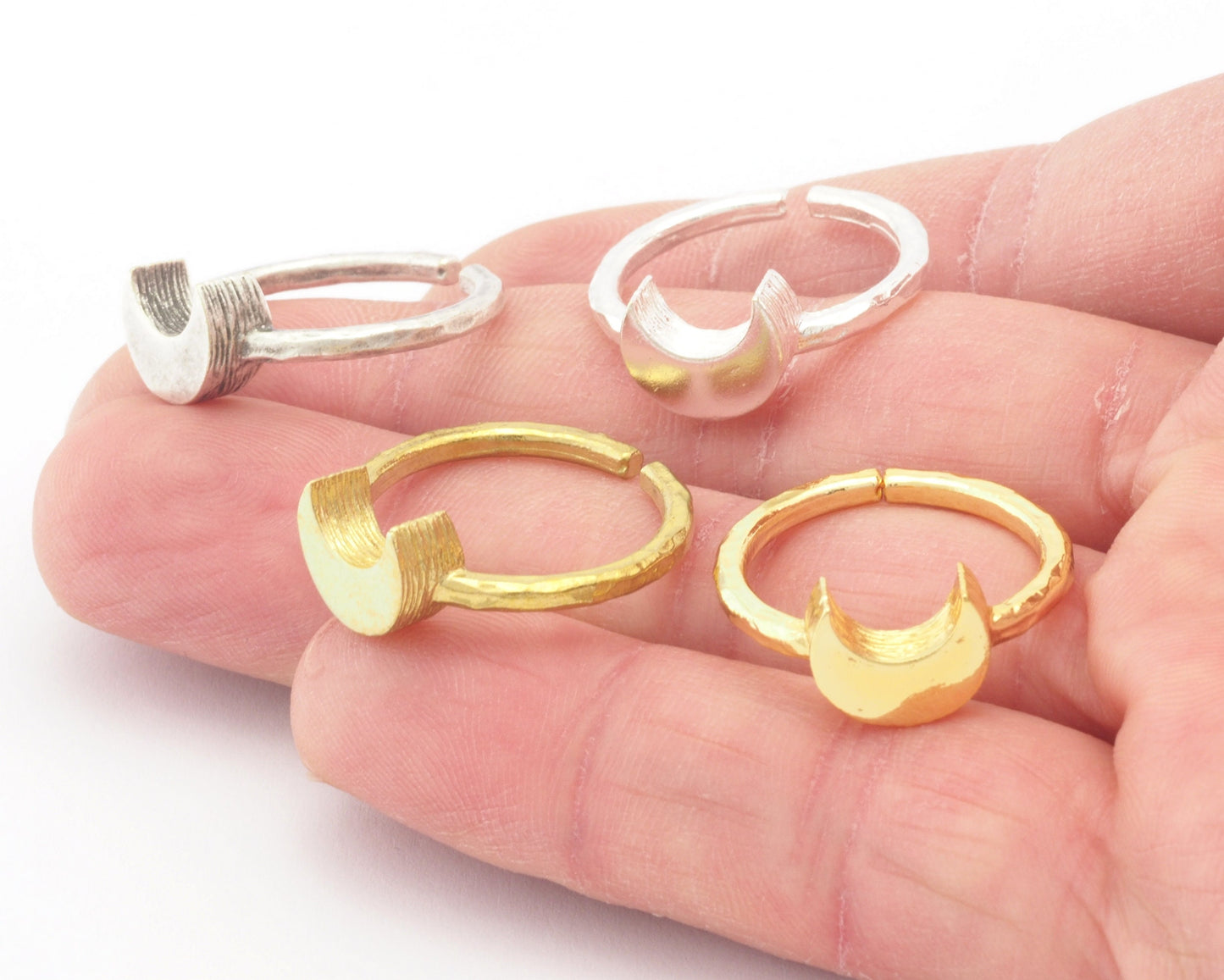 Crescent Brushed Edge Ring Base Adjustable (8US) Ring Blank Raw Brass - Shiny - Antique silver - Gold plated (10x8mm blank) OZ4688