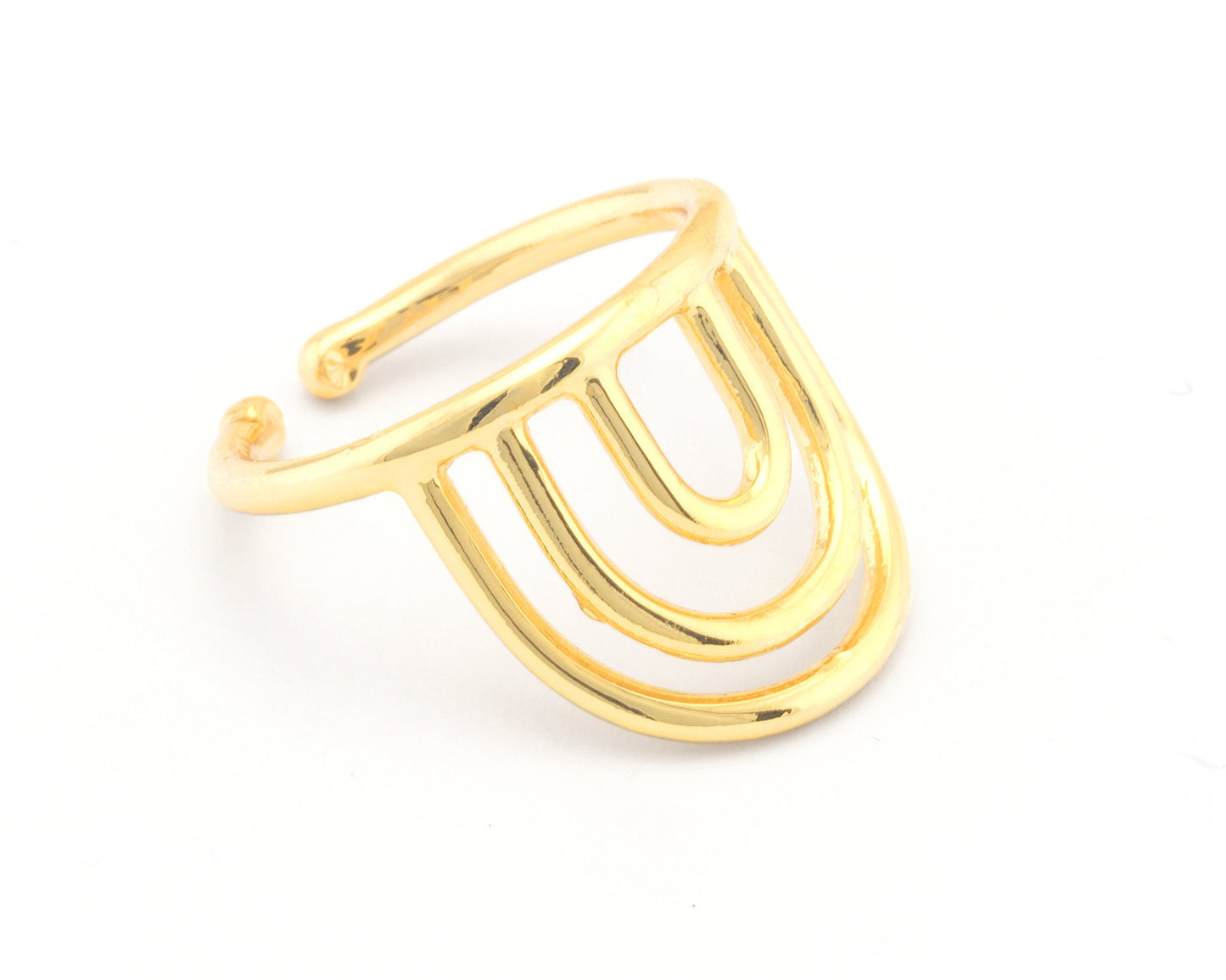 Curved Rainbow Statement Ring Adjustable Shiny gold plated brass (7-9US inner size - Adjustable ) OZ4302 17mm
