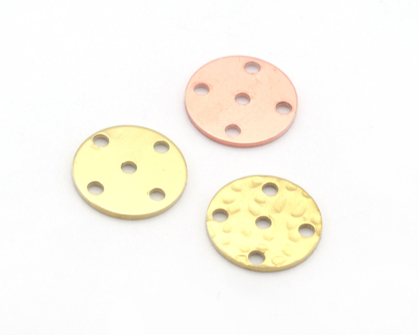 Coin Round Disc 12mm 5 Hole Connector Stamping blank tag shape finding Raw Brass, Hammered Brass, Raw Copper OZ4707-70
