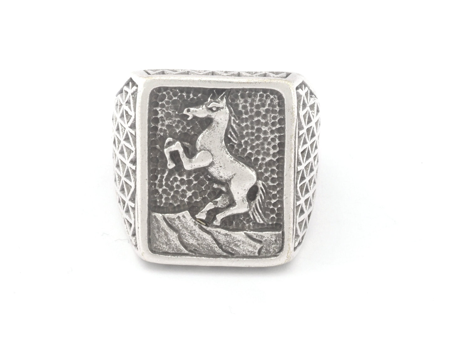 Horse Signet Adjustable Ring Raw Brass - Antique silver - Shiny silver - Shiny gold Plated (9US - 12US inner size) 4734