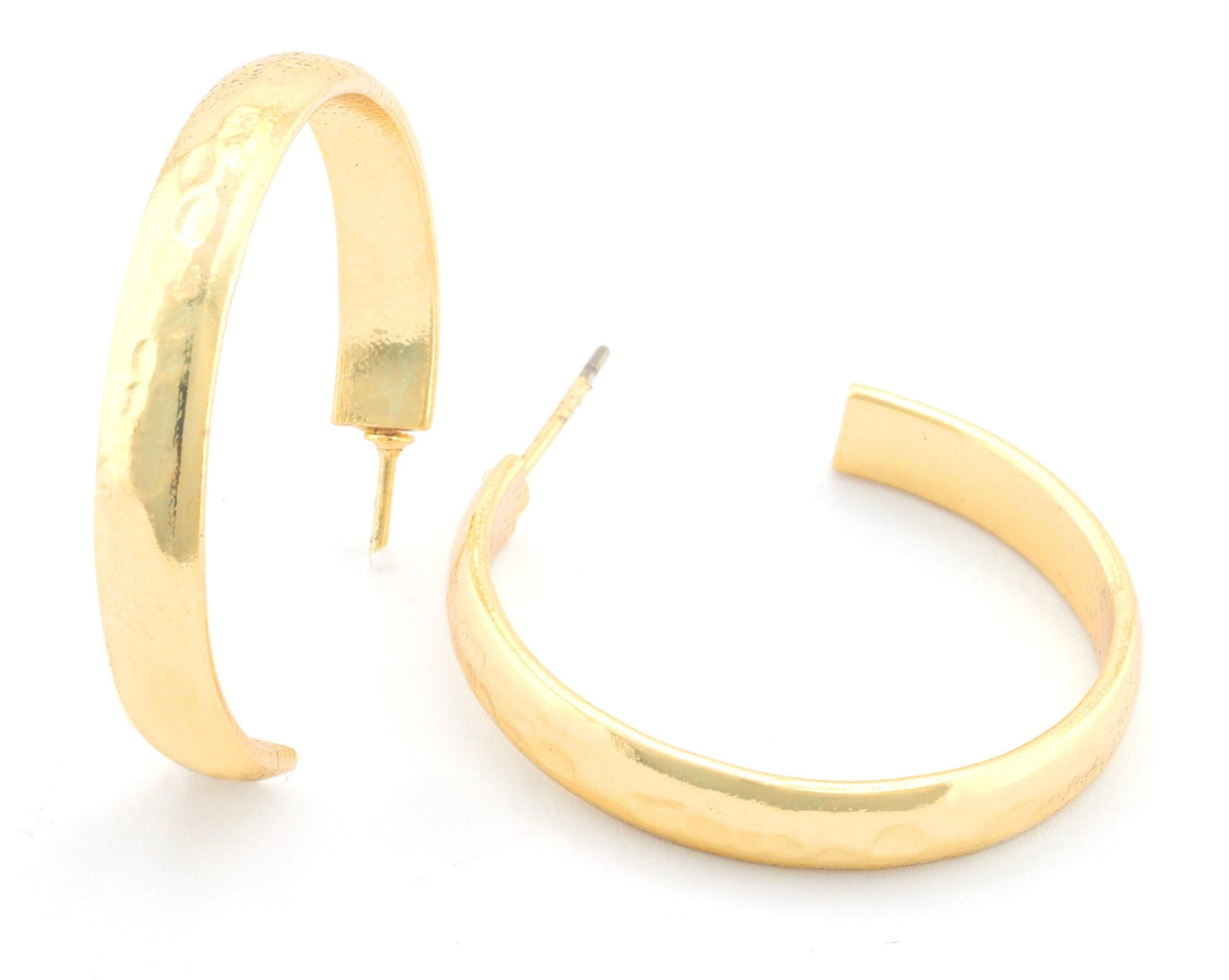 Hoop round earrings stud base Shiny gold tone lacquer plated brass round earring Posts, 30mm OZ4269