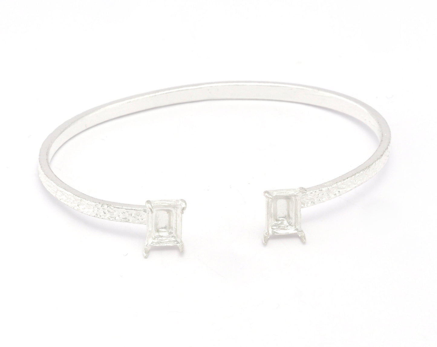 Octagon Rectangle Textured Bracelet Cuff Bezel Blank Settings Base Shiny Silver Plated brass (60mm inner size - Adjustable)(8x6mm) OZ4762