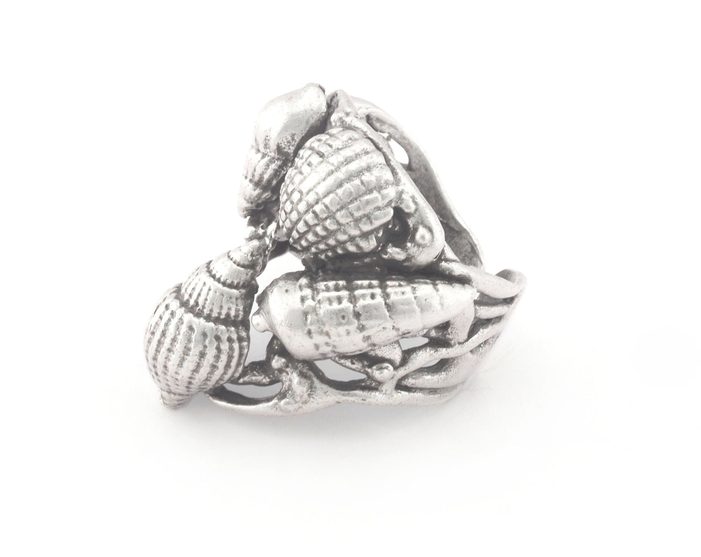 Sea Shell Nautical Signet Adjustable Ring Raw Brass - Antique silver - Shiny silver - Shiny gold Plated (7US - 10US inner size) 4790