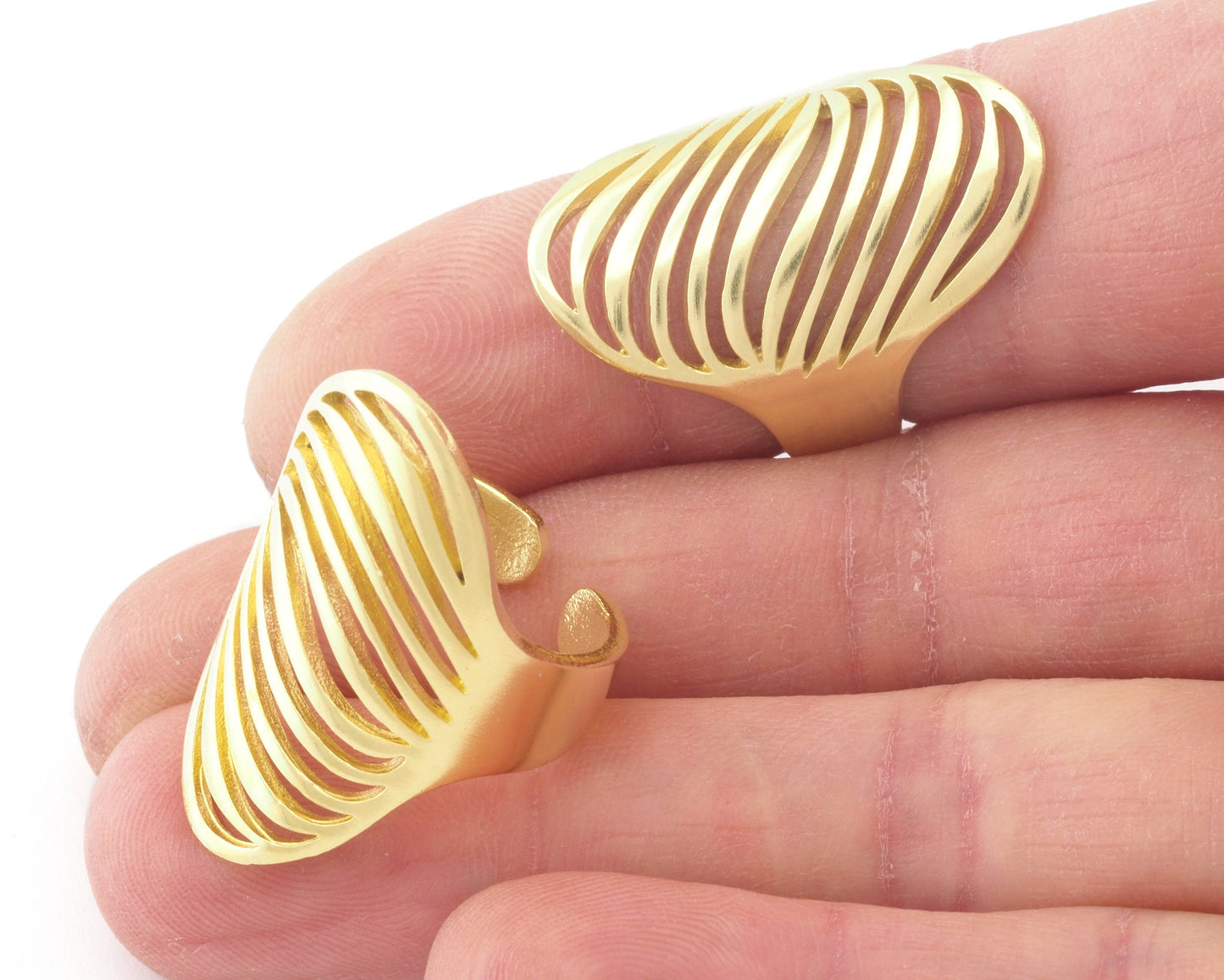 Line Wave Oval Adjustable Ring Raw Brass - Antique silver - Shiny Silver - Shiny Gold (7US 9US inner size) OZ4746