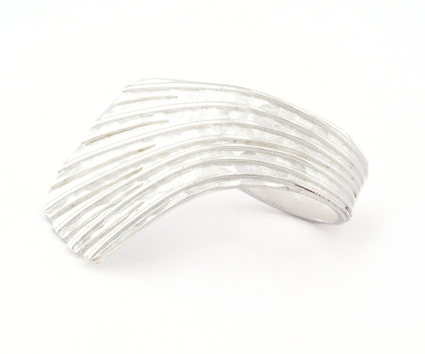 Leaf Hammered Ring Adjustable Shiny Silver Plated Brass (7US-9US inner size) 4808