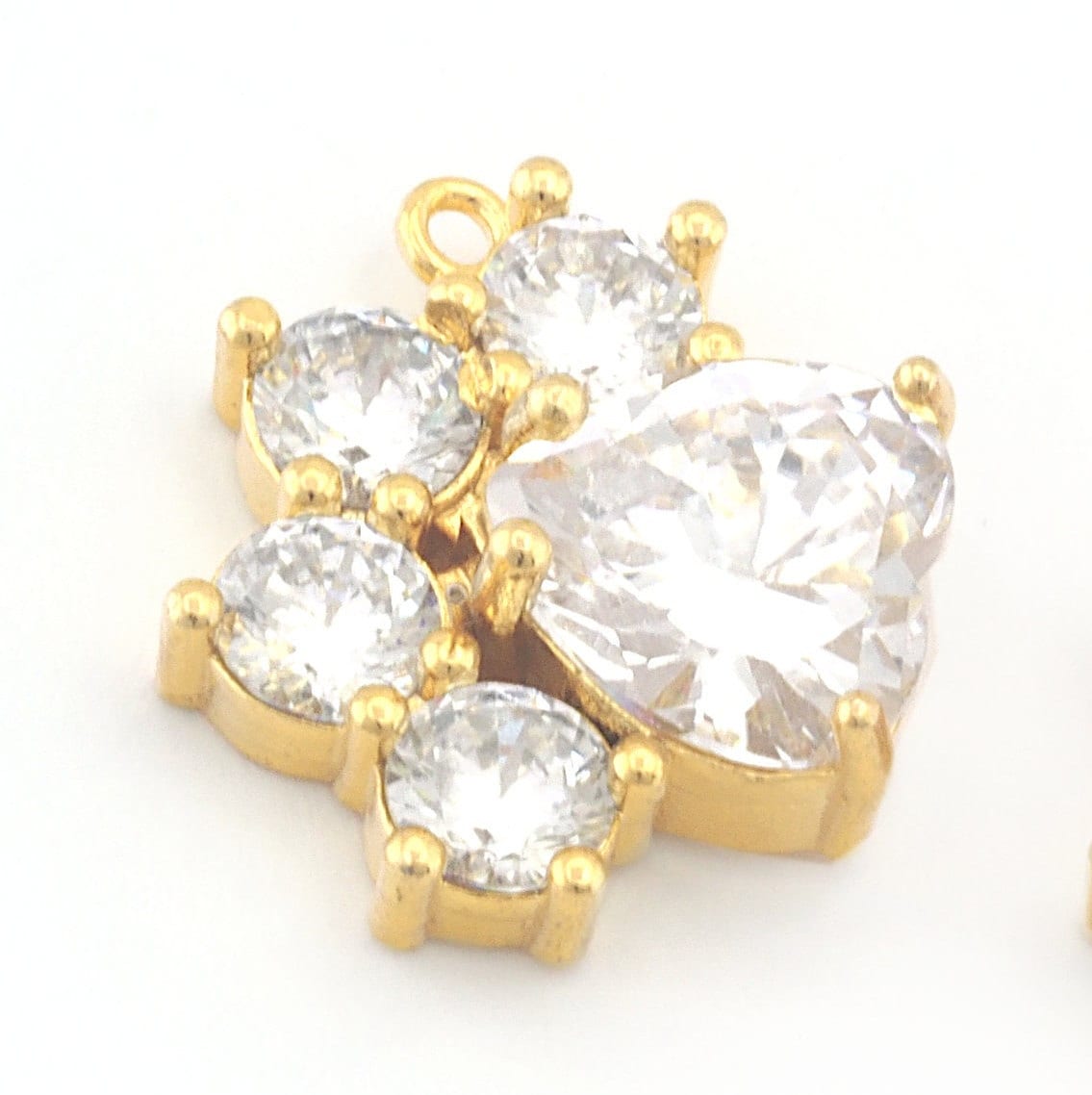 Paw Kitty Claw CZ Charm Pendant Colorful 18mm Gold Plated Brass 3784
