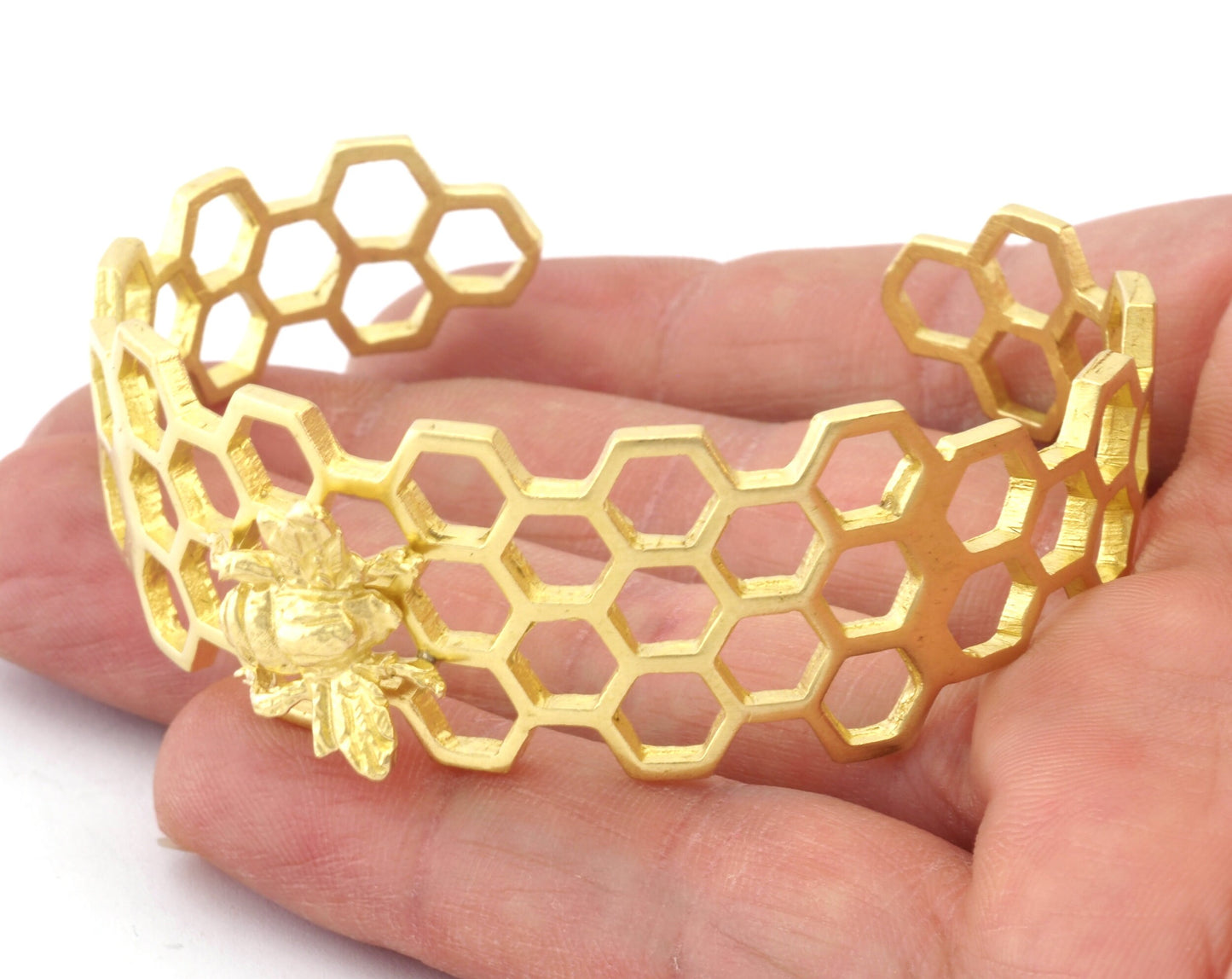 Bee Honey Comb Bracelet Cuff Raw brass (55mm inner size ) 4896