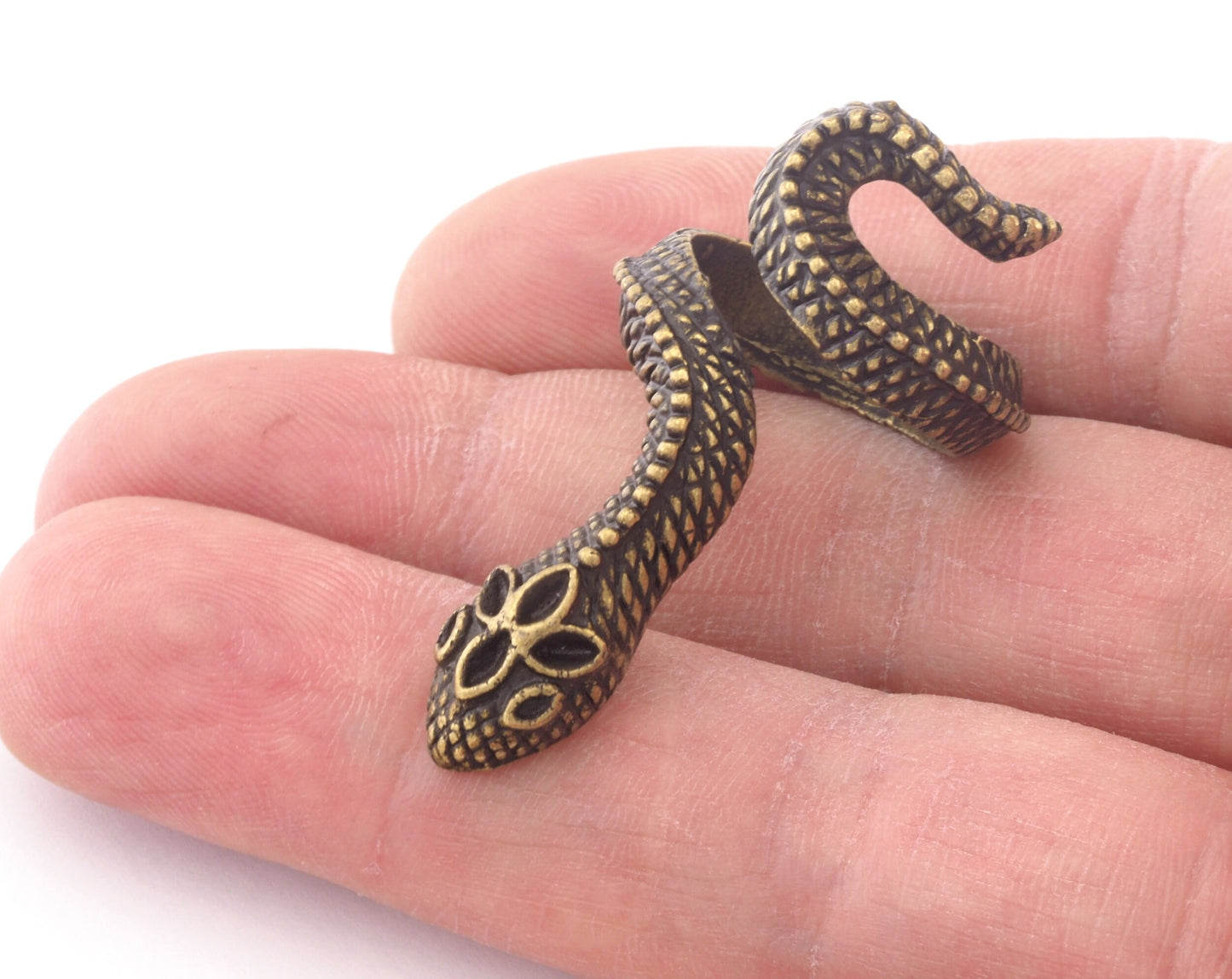 Snake Ring Wrap Animal Adjustable Antique Bronze Plated Brass (17mm - 18.5mm 6.5US - 8.5US inner size) Oz4004