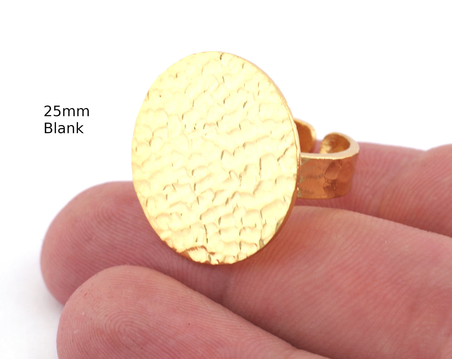 Round Hammered Adjustable Ring Blank - Shiny Gold Plated Brass (25mm Blank ) 4951