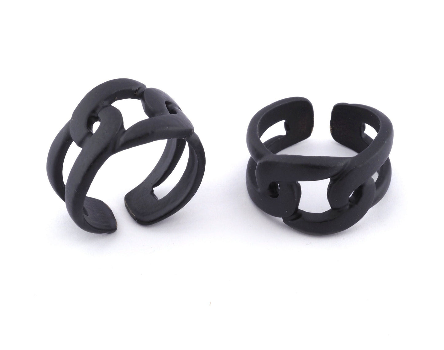 Knot Chain Ring Band Adjustable Black Painted Brass 4027