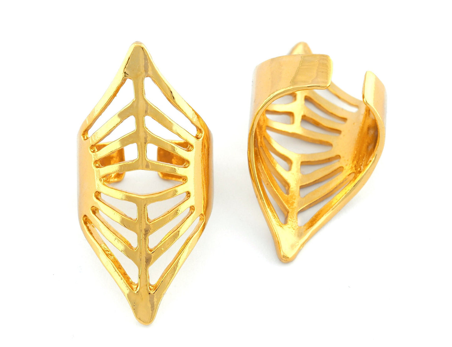 Rhombus Lines Adjustable Ring Shiny Gold Plated Brass (18.5mm 8.5US inner size) OZ2637 43mm