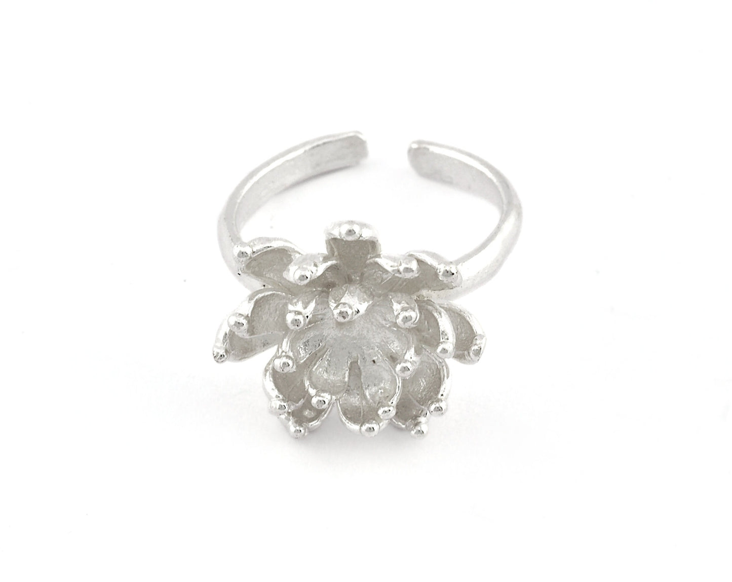 Lotus Flower Ring, Adjustable Ring, Shiny Silver Plated brass (7 - 9US inner size) 5151