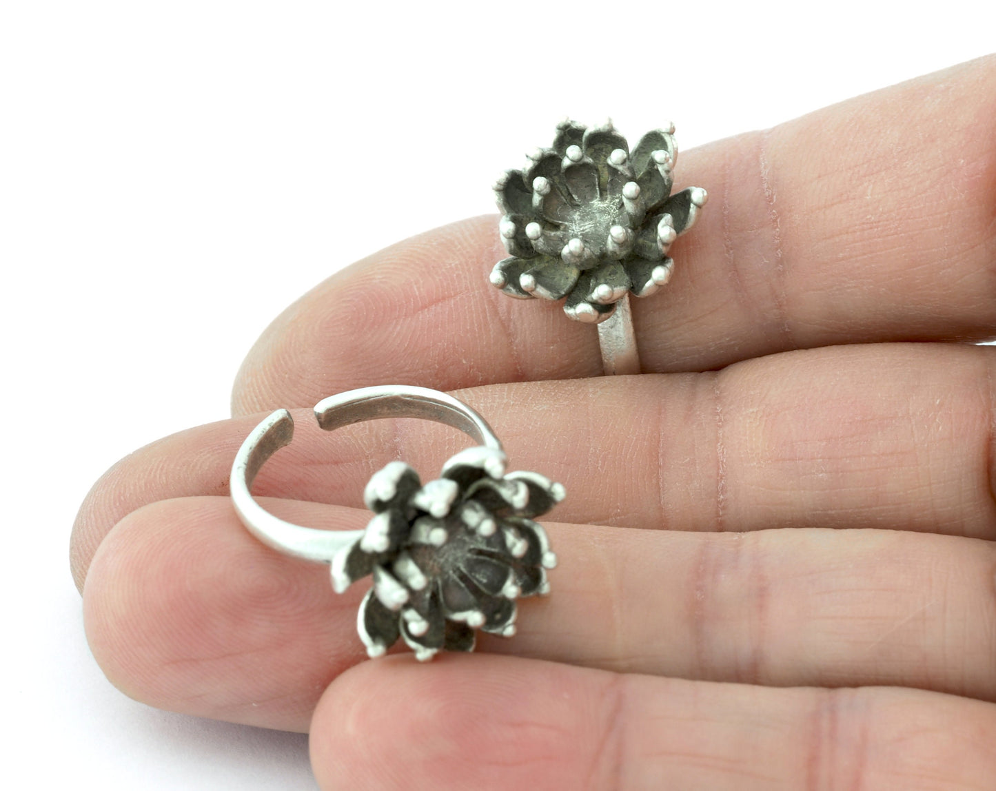 Lotus Flower Ring, Adjustable Ring, Antique Silver Plated brass (7 - 9US inner size) 5151