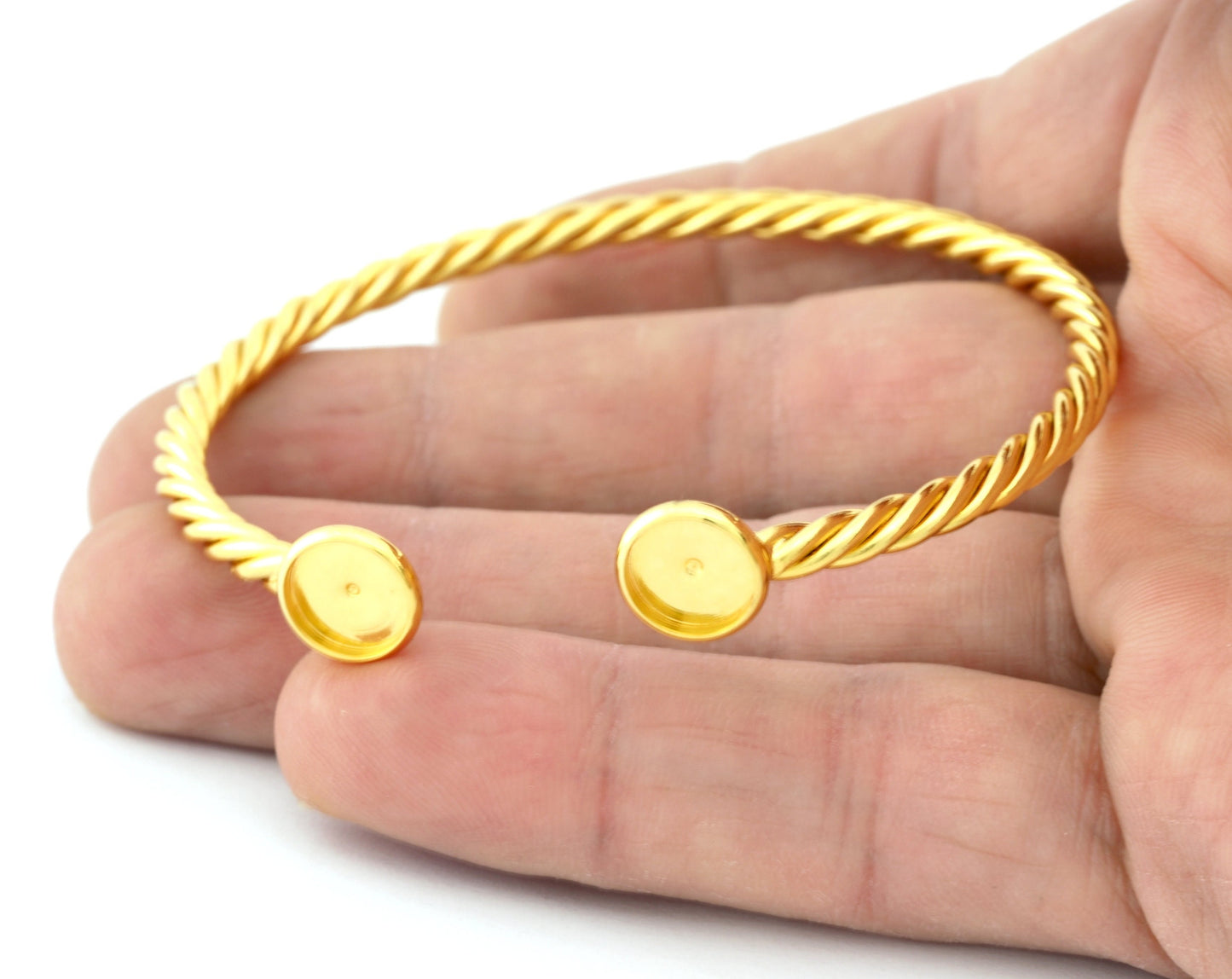 Twisted, Spirals, Swirl Bracelet Base, Blank Bezel Settings, Shiny Gold plated copper (8mm Blank) 5190