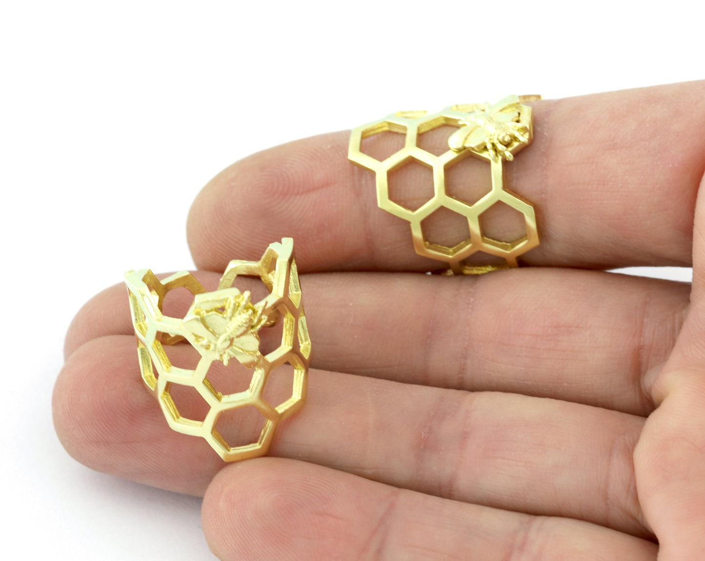 Honey Comb Ring, Bee Ring, Adjustable Raw brass (18US - 8US inner size) 5213