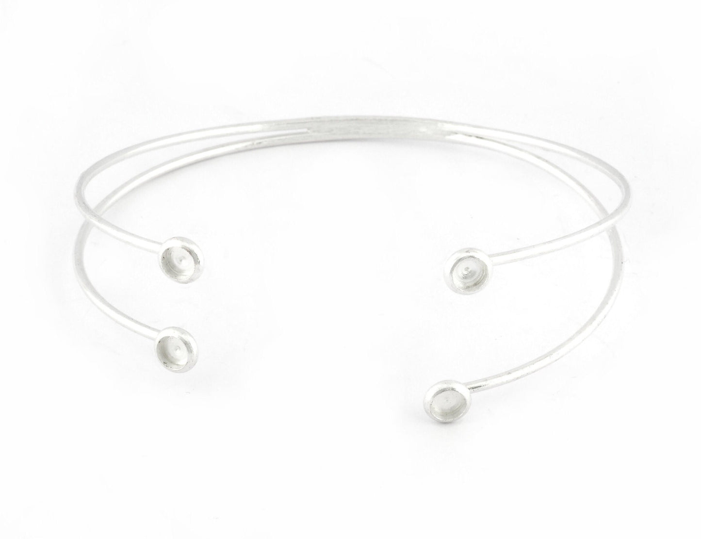 Wire Bracelet Base, Blank Bezel Settings, Shiny Silver plated brass (4mm Blank) 5185