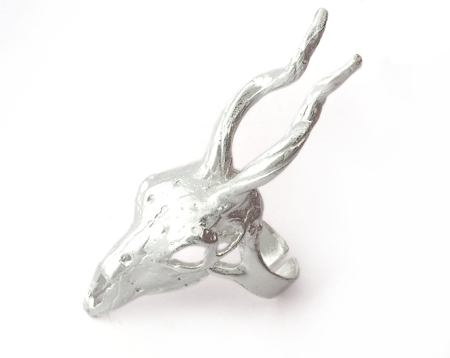 Goat Skull Ring Adjustable Shiny silver plated brass (18mm 8US inner size) 5228