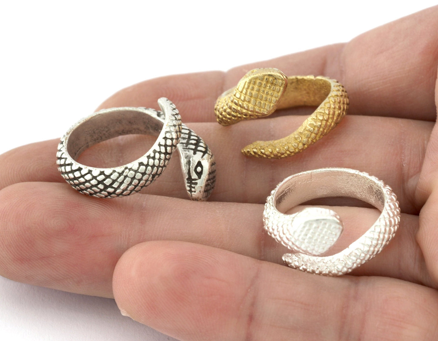 Snake Ring Adjustable Raw brass, Shiny Silver, Antique silver (17mm 7US inner size) 5239