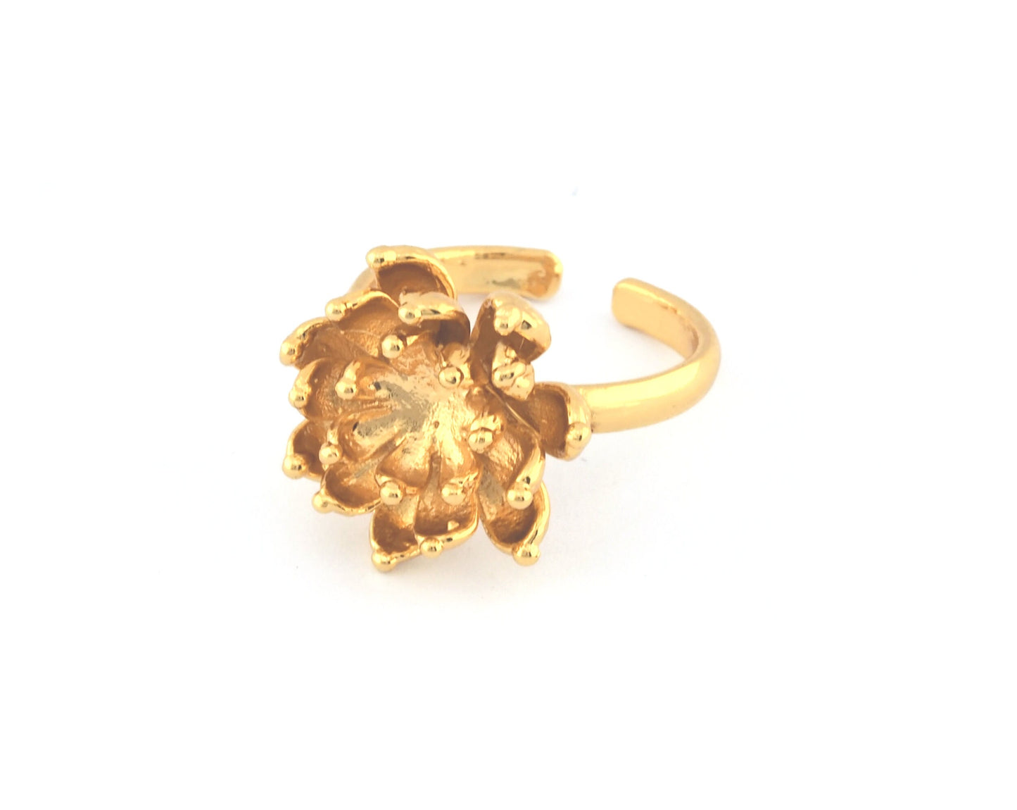 Lotus Flower Ring, Adjustable Ring, Shiny Gold Plated brass (7 - 9US inner size) 5151