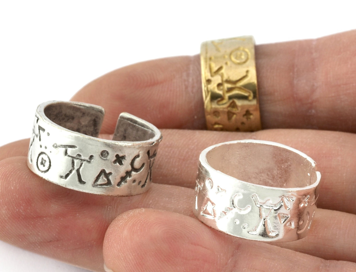Prehistoric Band Symbols Ring Adjustable Raw brass, Shiny Silver, Antique silver (19mm 9US inner size) 5258