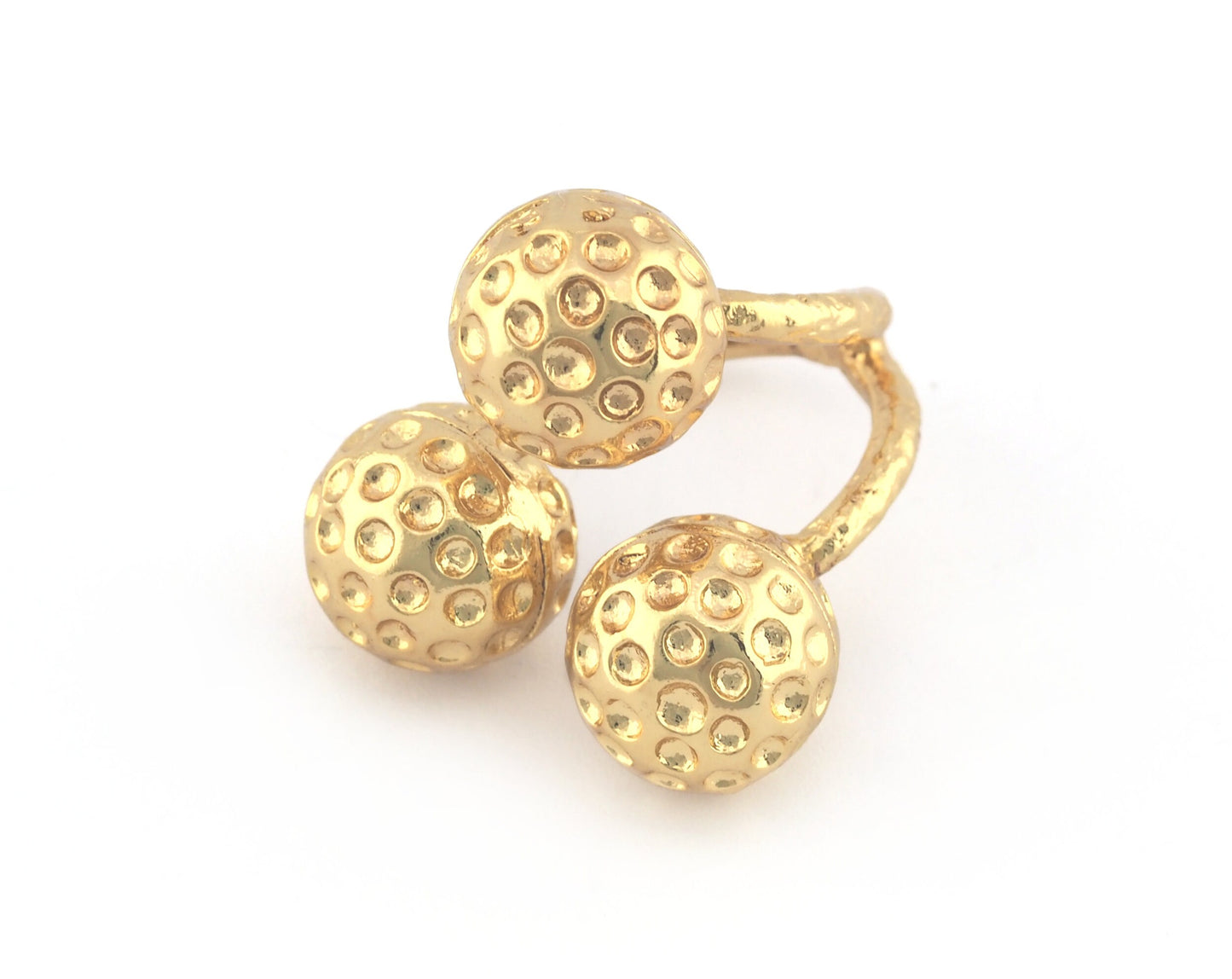 Golf Balls Ring, Adjustable Ring , Shiny gold plated Brass (8US) 5204