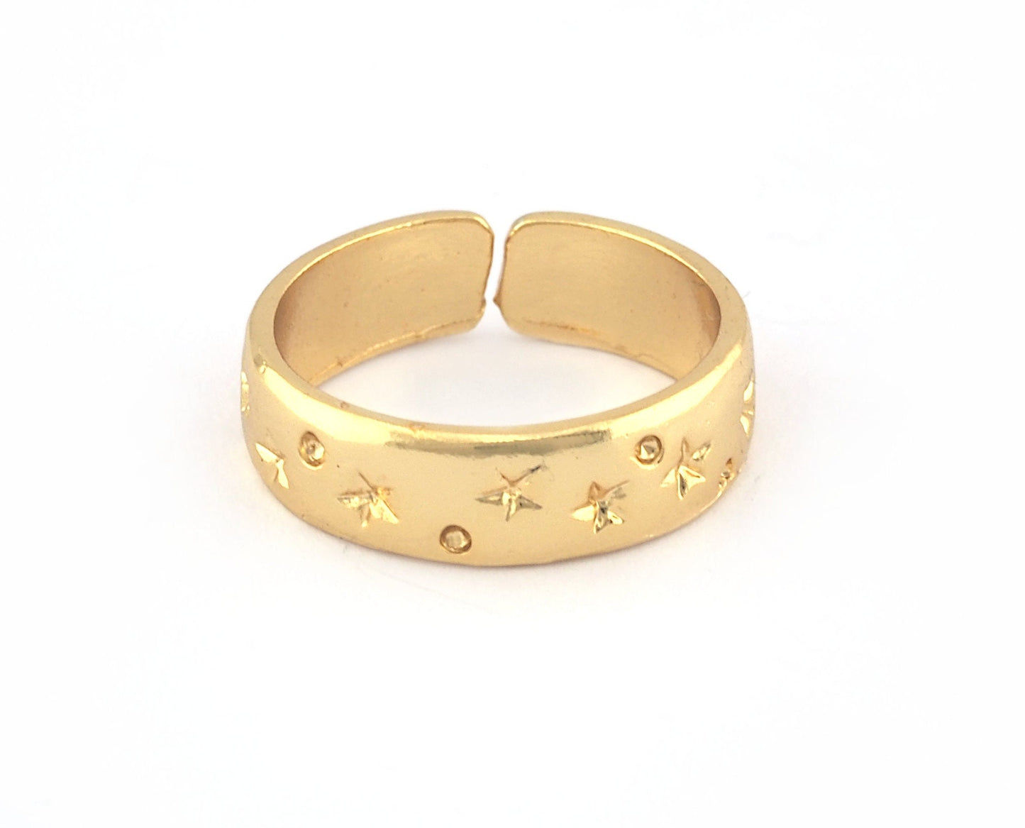 Stars Band Ring Adjustable Brass, Shiny gold plated (18mm 8US inner size) 5254