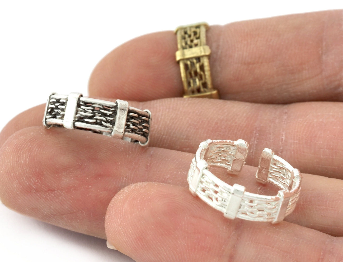 Band Ring Adjustable Raw brass, Shiny Silver, Antique silver (16mm 5US inner size) 5250