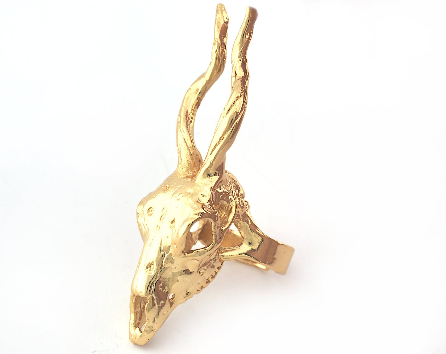 Goat Skull Ring Adjustable Shiny Gold Plated brass (18mm 8US inner size) 5228