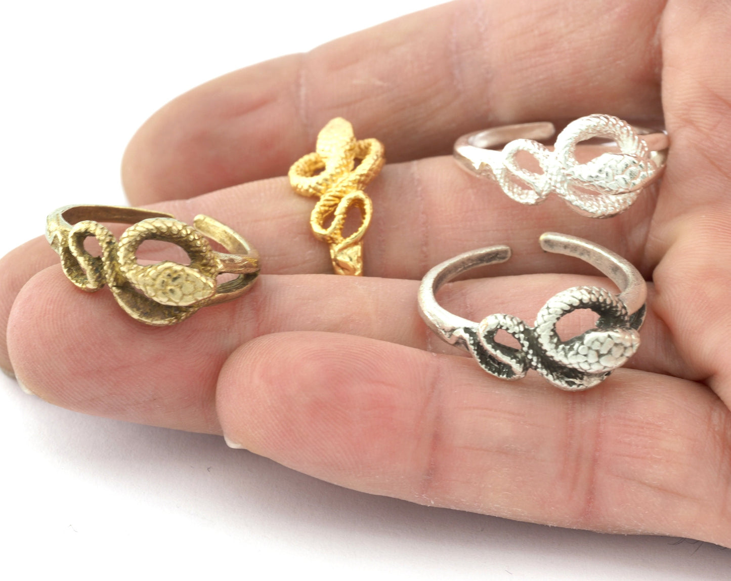 Snake Entangle Adjustable Ring Raw brass, Shiny Silver, Antique silver, Shiny gold (20mm 10US inner size) 5292