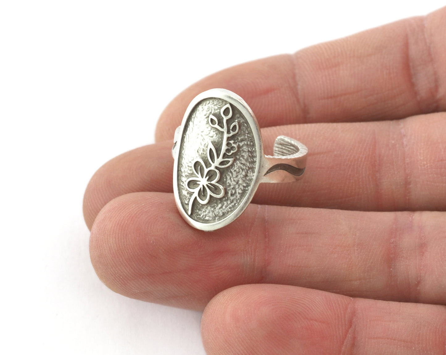 Birth Monthly Flower (May Hawthorne) Adjustable Ring Raw Solid Brass , Antique silver, Shiny silver, Shiny gold plated 8US 5319