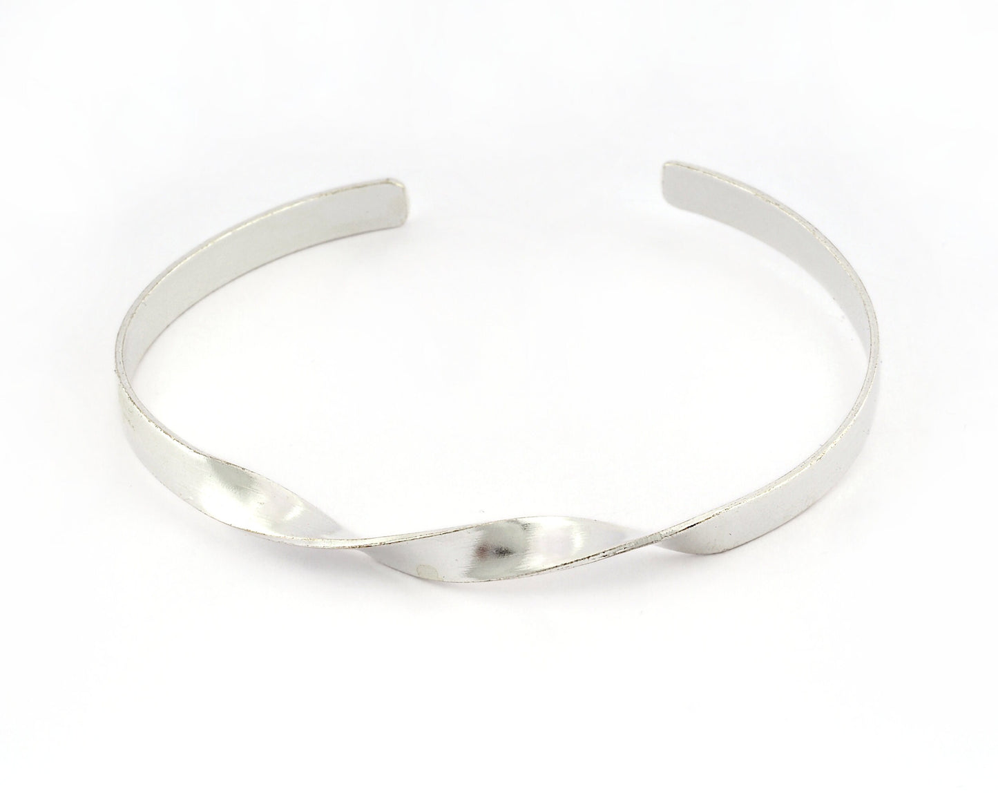Twisted Open Bangle Bracelet Base, Shiny silver plated brass (58mm Size ) 5311