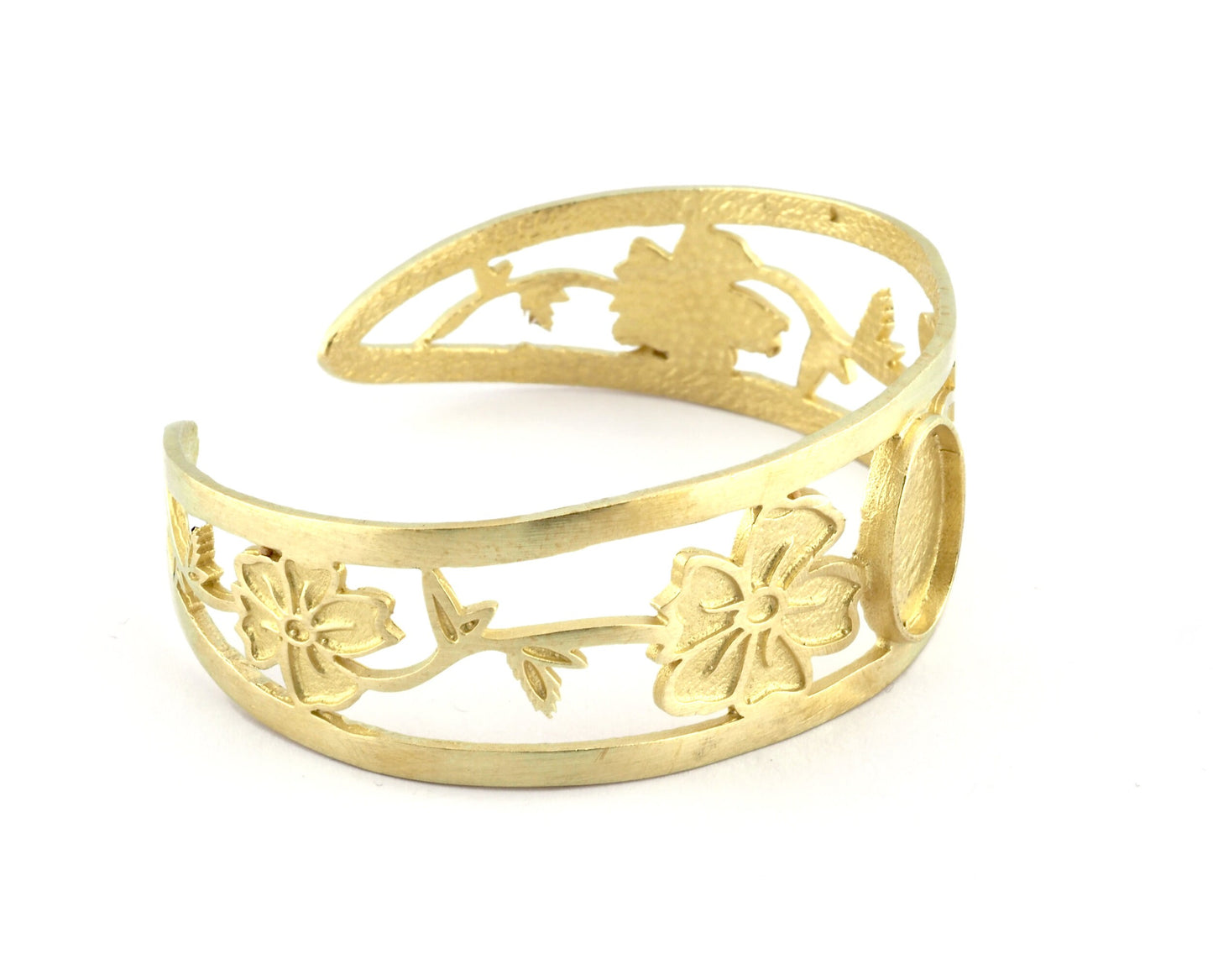 Oval Blank Flower Bracelet Monthly Flower (August Poppy) Base Setting Blank Bezel Raw brass (10x14mm Blank ) 3127