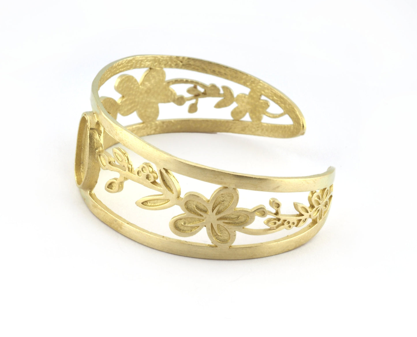 Oval Blank Flower Bracelet Monthly Flower (May Hawthorne) Base Setting Blank Bezel Raw brass (10x14mm Blank ) 5163