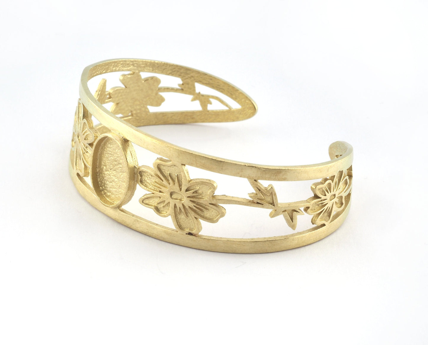 Oval Blank Flower Bracelet Monthly Flower (October Cosmos) Base Setting Blank Bezel Raw brass (10x14mm Blank ) 5161