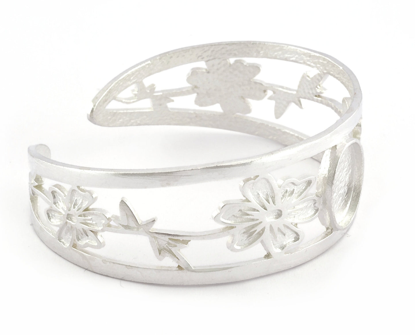 Oval Blank Flower Bracelet Monthly Flower (October Cosmos) Base Setting Blank Bezel Shiny Silver Plated Brass (10x14mm Blank ) 5161