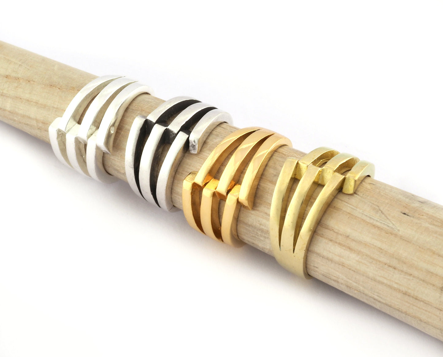 Rib Ring , Adjustable , Raw Brass,Antique Silver Shiny silver, Shiny gold plated Brass (8us) 5356