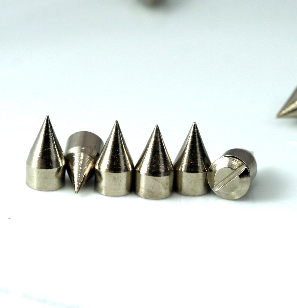 Screw back Spikes 5 pcs Nickel plated Brass Spike Tribal Pendant (7x13mm) with Brass bolt pendulum 455