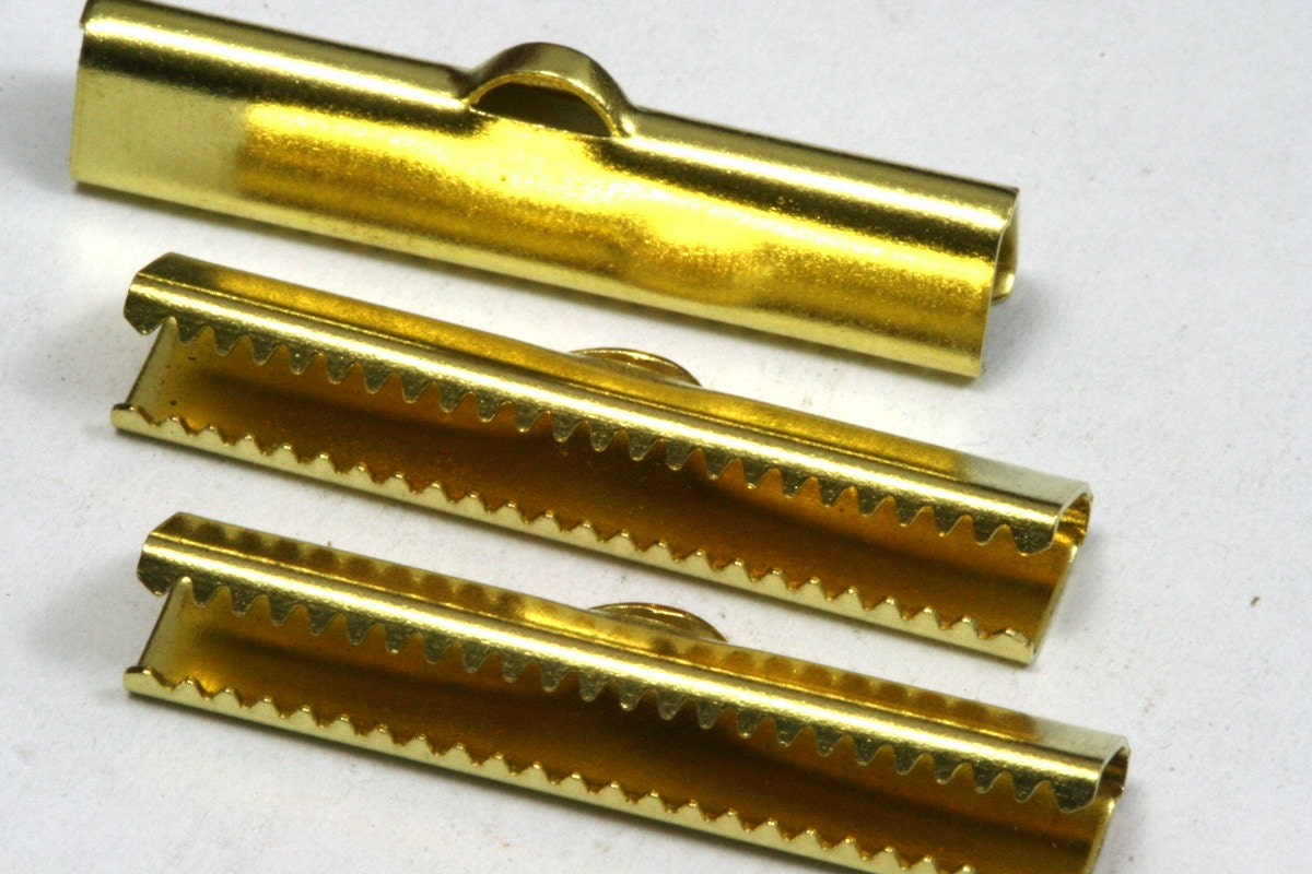 20 pcs 6x25mm Raw Brass Ribbon Crimp Ends, Raw Brass Ribbon Crimp End, Ribbon Crimp Ends cap, with loop Findings R922 1782