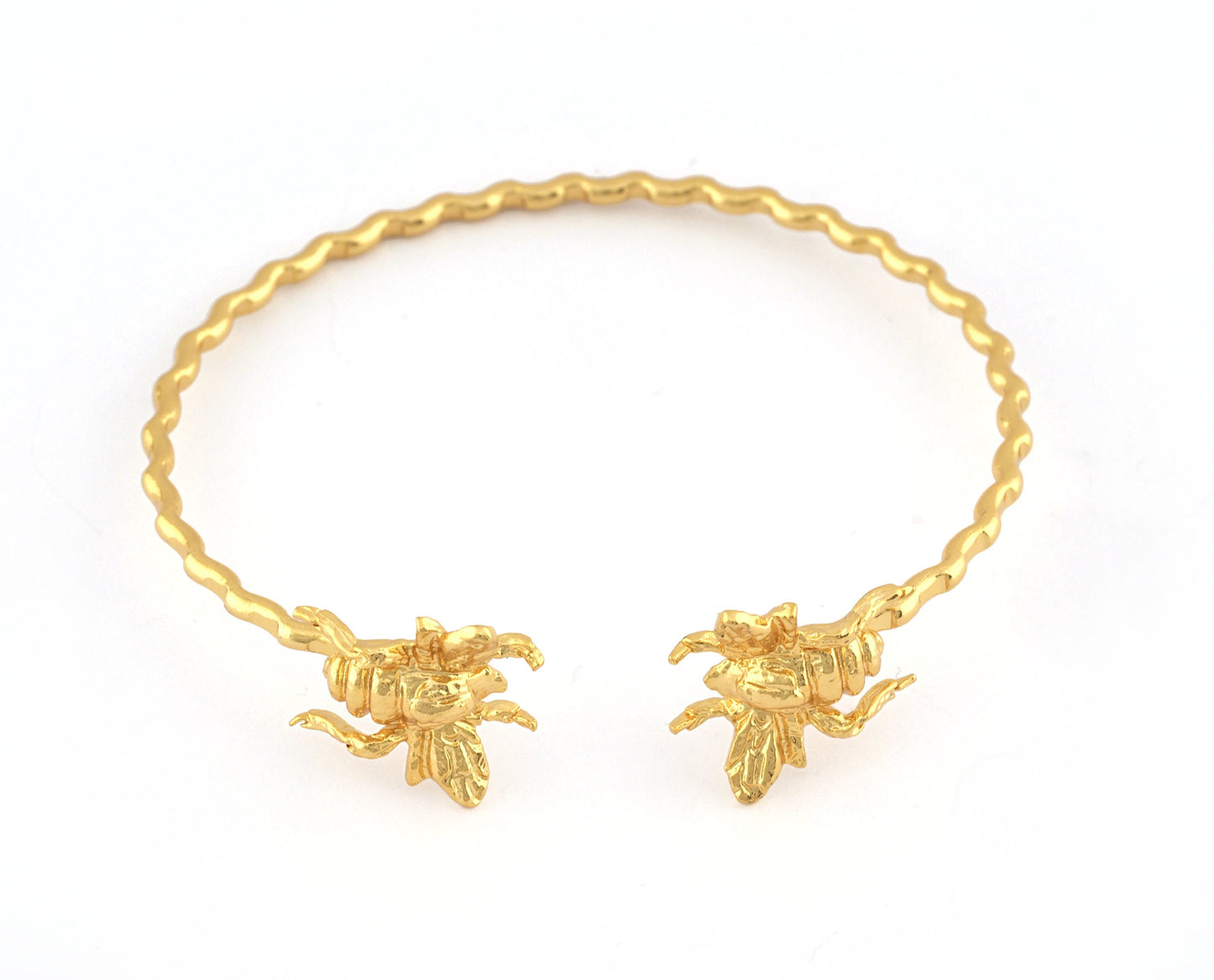 Bee Bracelet Shiny Gold Plated Brass (60mm inner size - Adjustable ) 5374