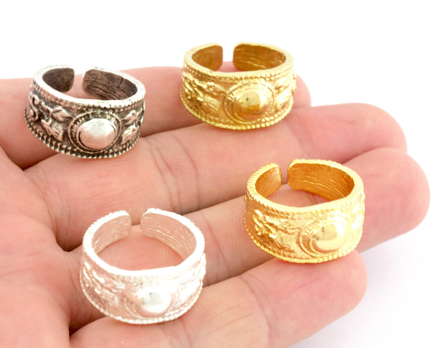 Marble Flower Adjustable Band Ring Raw Brass , Antique silver, Shiny silver, Shiny gold plated 8US 3283