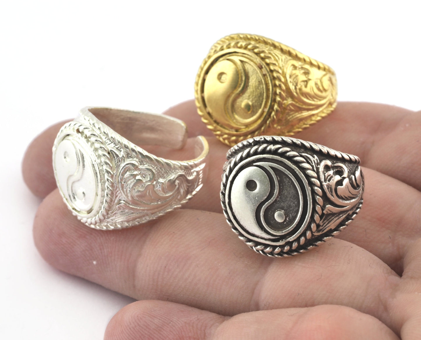 Yin Yang Ring Raw Brass - Antique Silver - Shiny Silver (9US - 12US inner size Adjustable ) 3045