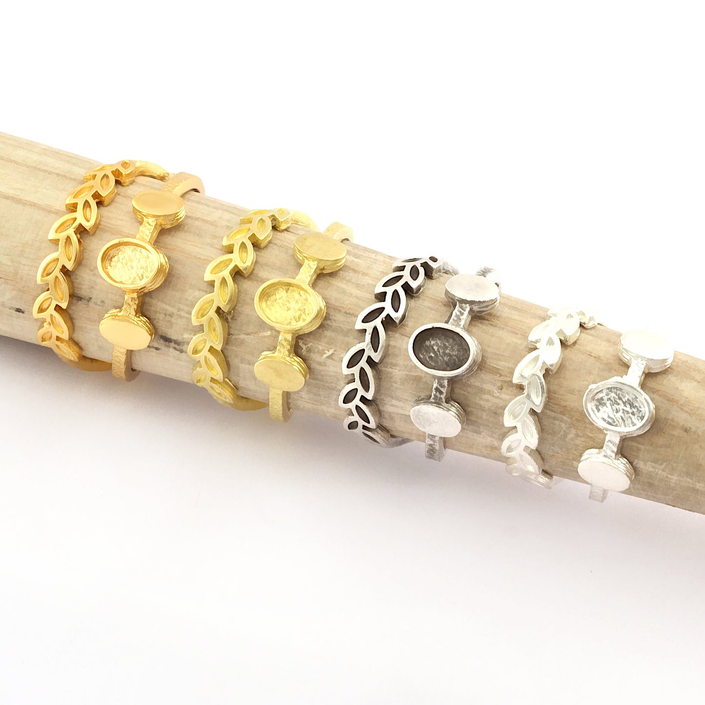 Leaf Oval Blank Band Ring , Bezel Setting Blank Raw Brass,Antique Silver Shiny silver, Shiny gold plated Brass (6x4mm Blank ) 5424