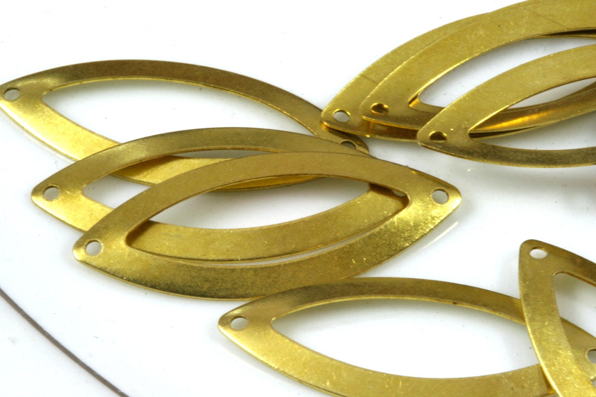 curved marquise 2 hole 50 pcs Raw Brass 14x35mm Charms ,Findings 608R-35