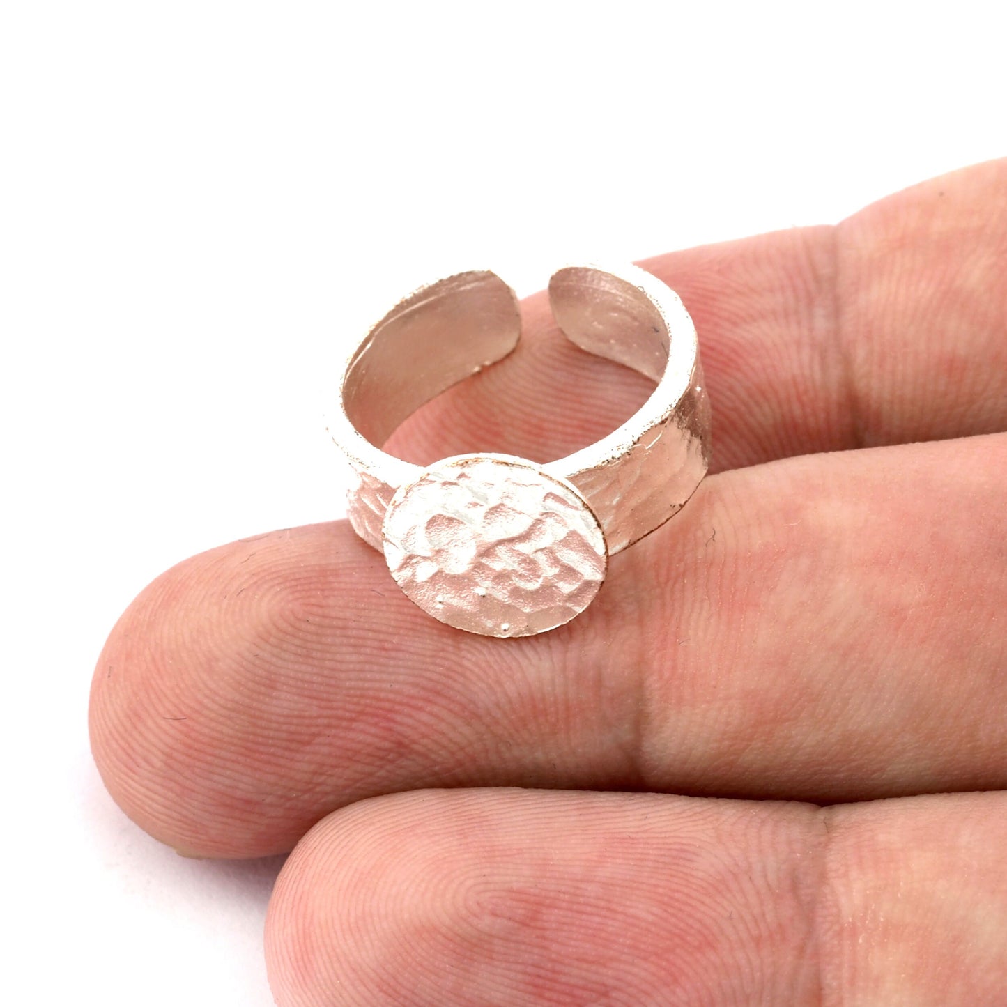 Band Ring Hammered Round Blank Adjustable Raw Brass- Shiny Silver - Antique Silver, Shiny Gold Plated Brass 12mm Blank 4966